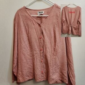 Flax Pink Linen Button Front Shirt Jacket Size Large